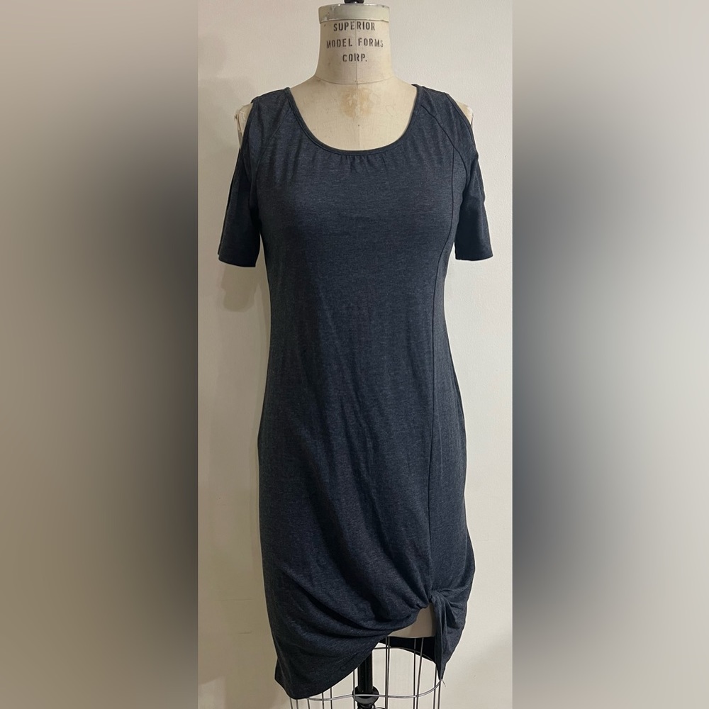 SHEIN Cold Shoulder Knot Hem Knit Heathered Charcoal Dress Size M